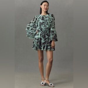 NWT Anthropologie BHLDN Camila Long-Sleeve Chiffon Mini Dress